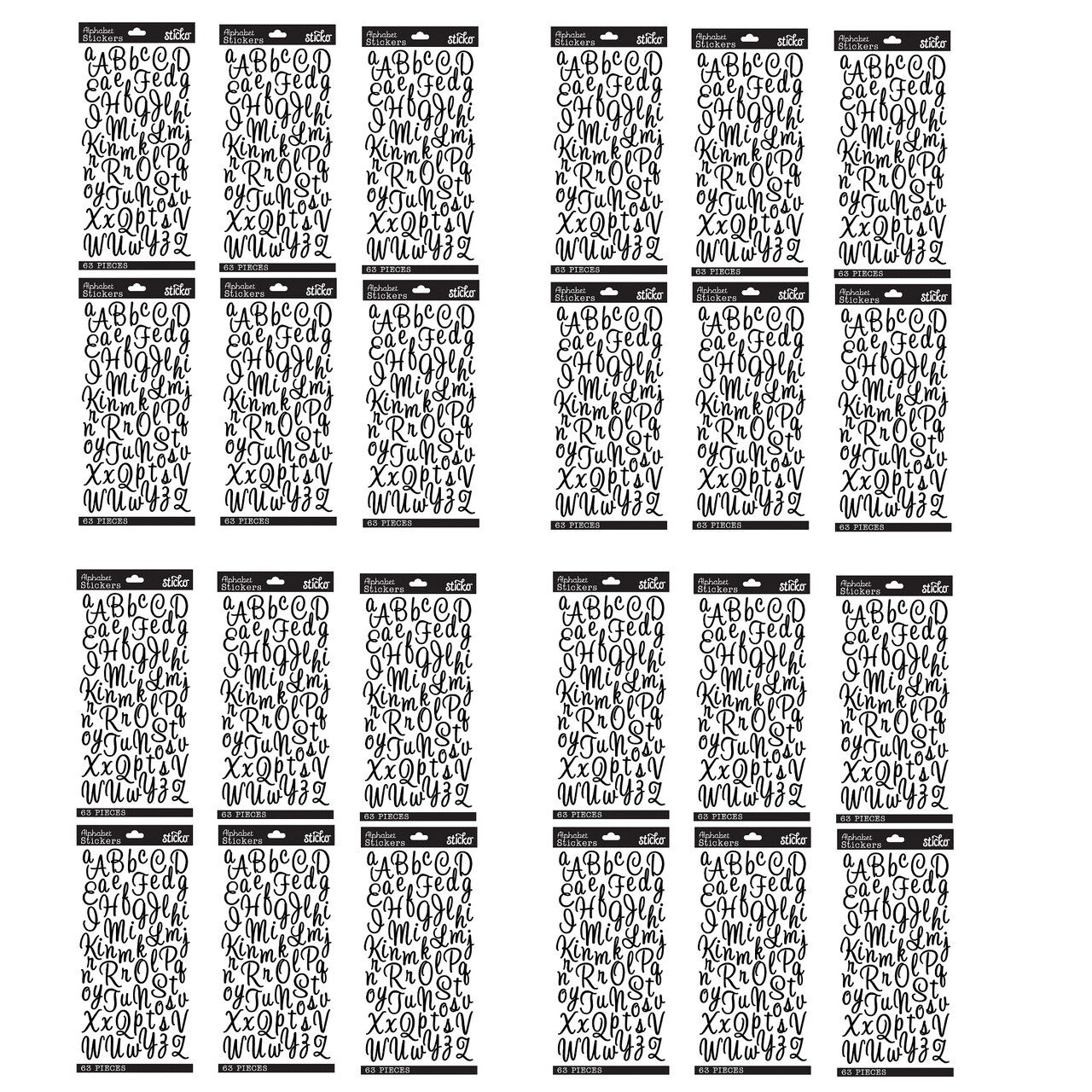 Multipack of 24 - Sticko Alphabet Stickers - Sweetheart Script, Black, 63pcs